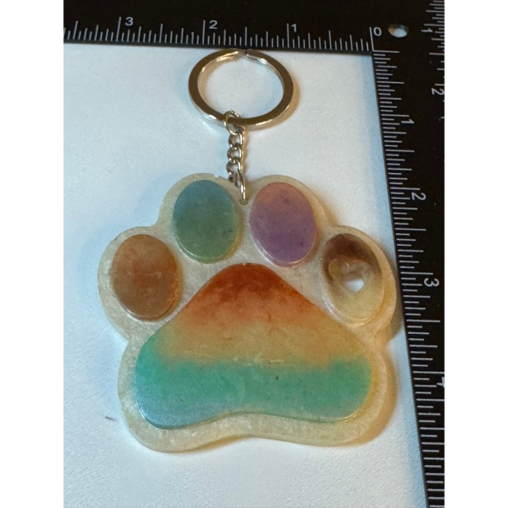 Rainbow Paw Print Keychain Resin Dog‎ Pet Lover Gift Keyring Bag Charm